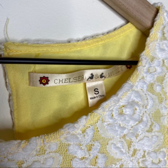 Chelsea & Violet Yellow Lace Sleeveless Peplum Waist Mini Dress Small - Picture 5 of 9